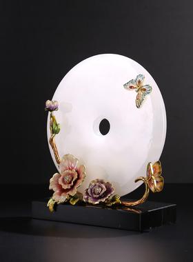 珐琅彩平安扣玉石扣装饰摆件天然客厅电视柜玄关电视柜高档装饰品