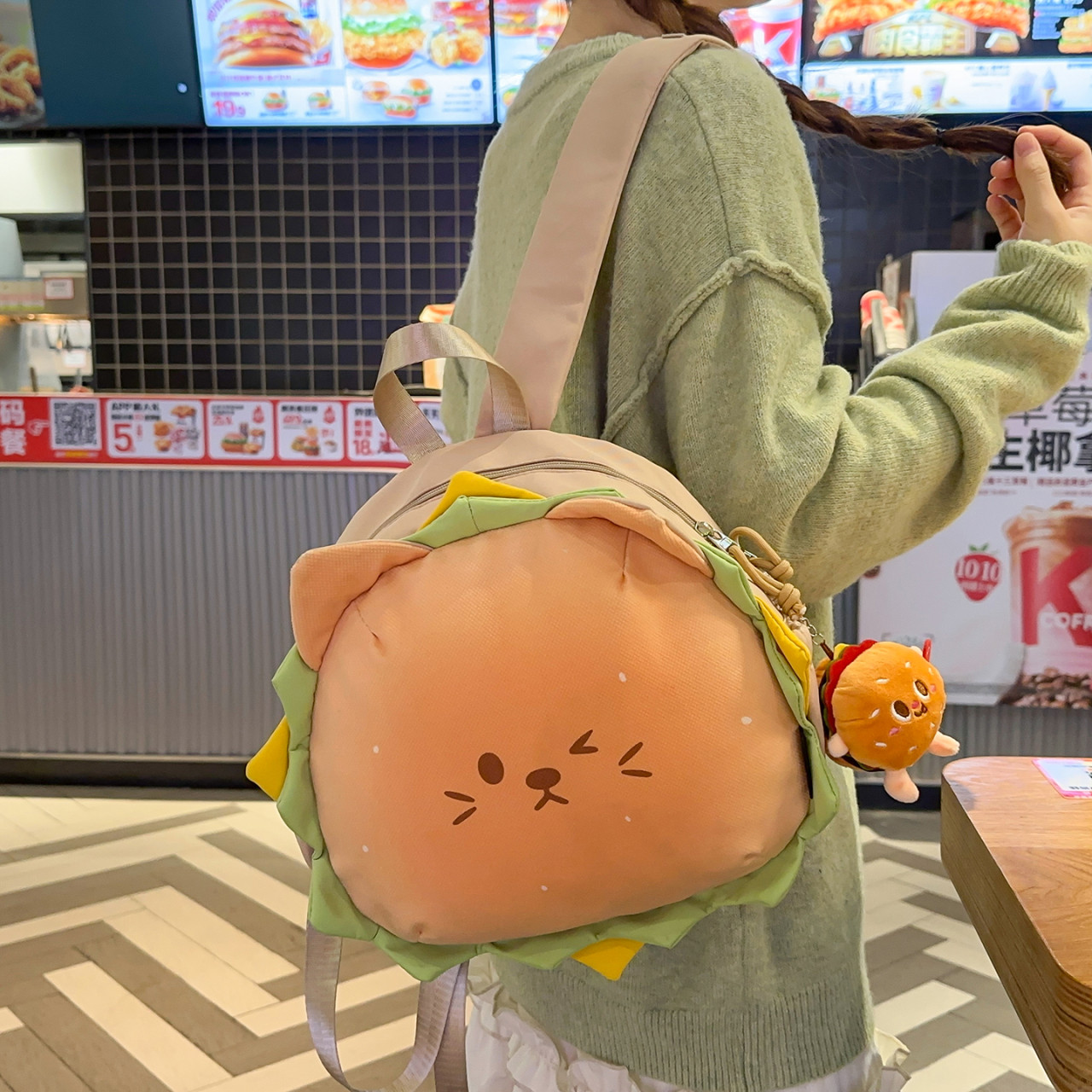 幼儿园女孩书包可爱搞怪汉堡双肩包高颜值小学生轻便外出小背包女,淘宝优惠券,粉丝福利购,淘宝优惠卷