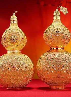 黄铜金色《花丝福葫芦》摆件家居客厅办公室装饰品开业乔迁礼品