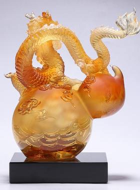 琉璃工艺品金龙送福摆件福禄葫芦客厅玄关办公室装饰品乔迁开业礼