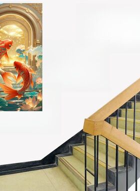 网红年年有鱼好运锦鲤竖版家用商铺墙贴海报书房商铺装饰可定制