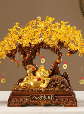 八方来财发财树招财猫摆件客厅店铺收银台装饰工艺品乔迁开业礼物