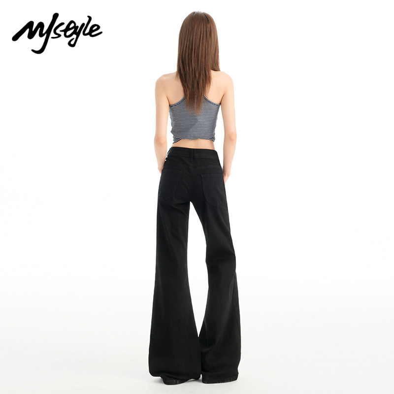 MJ STYLE浅蓝色高腰牛仔裤女2025夏季新款经典百搭阔腿裤休闲裤子,淘宝优惠券,粉丝福利购,淘宝优惠卷