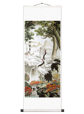 松鹤延年仙鹤寿桃梅鹤国画名人壁画丝绸画客厅玄关书房装饰画定制
