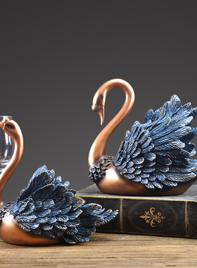 欧式复古情侣天鹅摆件 美式客厅玄关高档家居装饰摆设 结婚礼物
