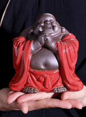 精品陶瓷招财弥勒佛摆件客厅玄关新中式大肚笑佛办公室装饰品送礼