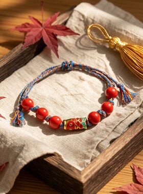 景德镇陶瓷本命年转运红色手绳