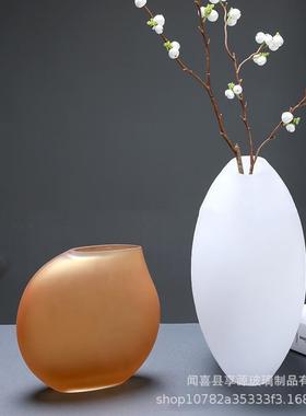 现代简约玻璃花瓶鸭嘴扁瓶玫瑰百合插花花器软装装饰摆件