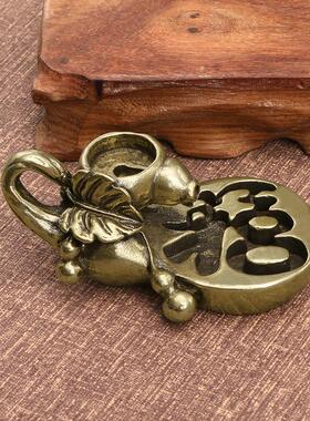 国风黄铜雕福字葫芦香插香炉香托香座寺庙办公家居创意古玩铜摆件