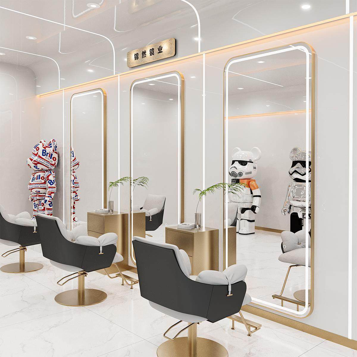 高档理发店镜台发廊专用潮挂墙款网红镜子带灯LED单面美发店镜子,淘宝优惠券,粉丝福利购,淘宝优惠卷
