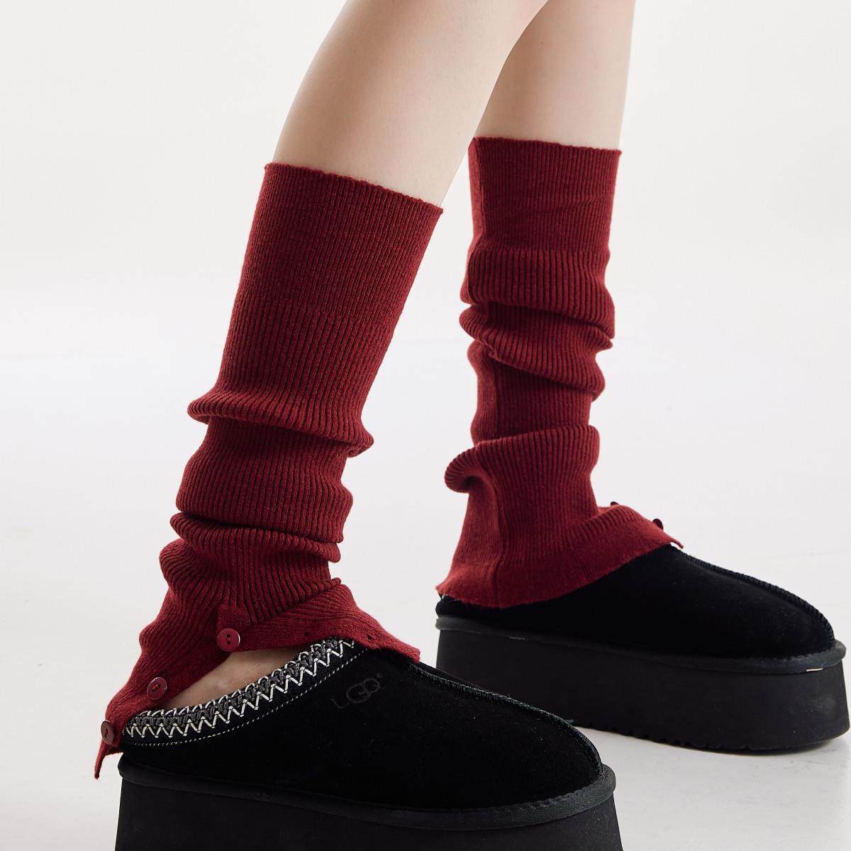 堆堆袜套女秋冬深棕色开叉纽扣设计感咖色长筒小腿套针织加长显瘦,淘宝优惠券,粉丝福利购,淘宝优惠卷