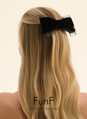 FunF/乐纷绮 杨c越明星同款气质感丝绒网纱蝴蝶结抓夹 叛逆艺术家
