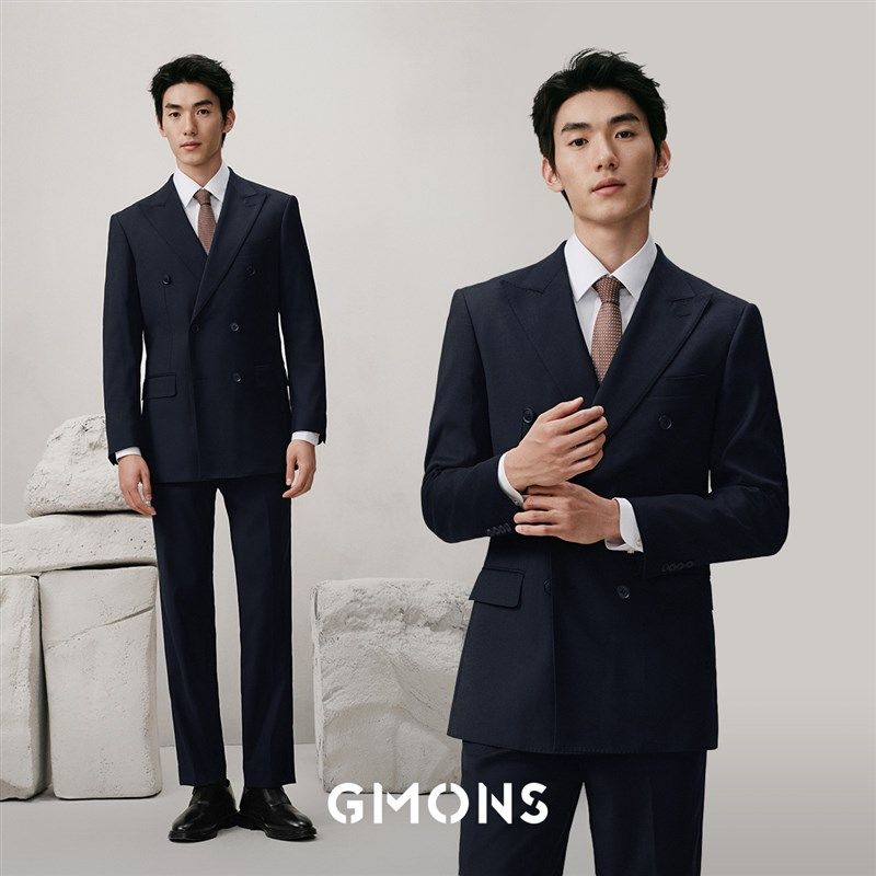 吉约蒙双排扣西服男士套装蓝色弹力高级商务正装结婚新郎西装礼服,淘宝优惠券,粉丝福利购,淘宝优惠卷