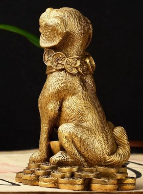铜狗摆件纯铜十二生肖元宝金钱狗工艺品桌面旺财办公室客厅摆件