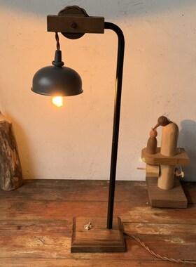 复古木质台灯 古道具灯饰 手工桌面怀旧台灯