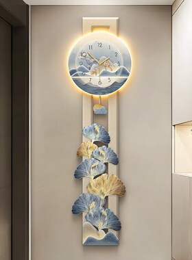 轻奢入门玄关装饰画九鱼图挂钟电视背景墙壁画入户门正对墙挂画