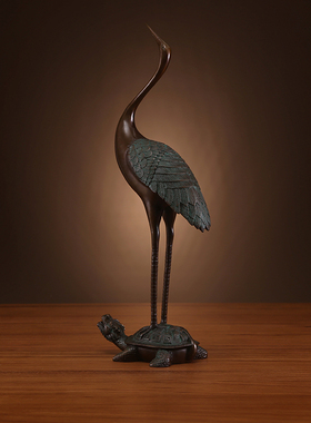 铜欣祥纯铜龟鹤长寿龟鹤摆件仙鹤寿星礼品送老人祝寿贺礼客厅摆件