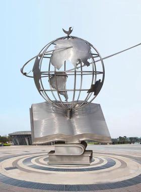 户外大型不锈钢地球仪雕塑金属镂空铁艺空心球简约装饰校园落地