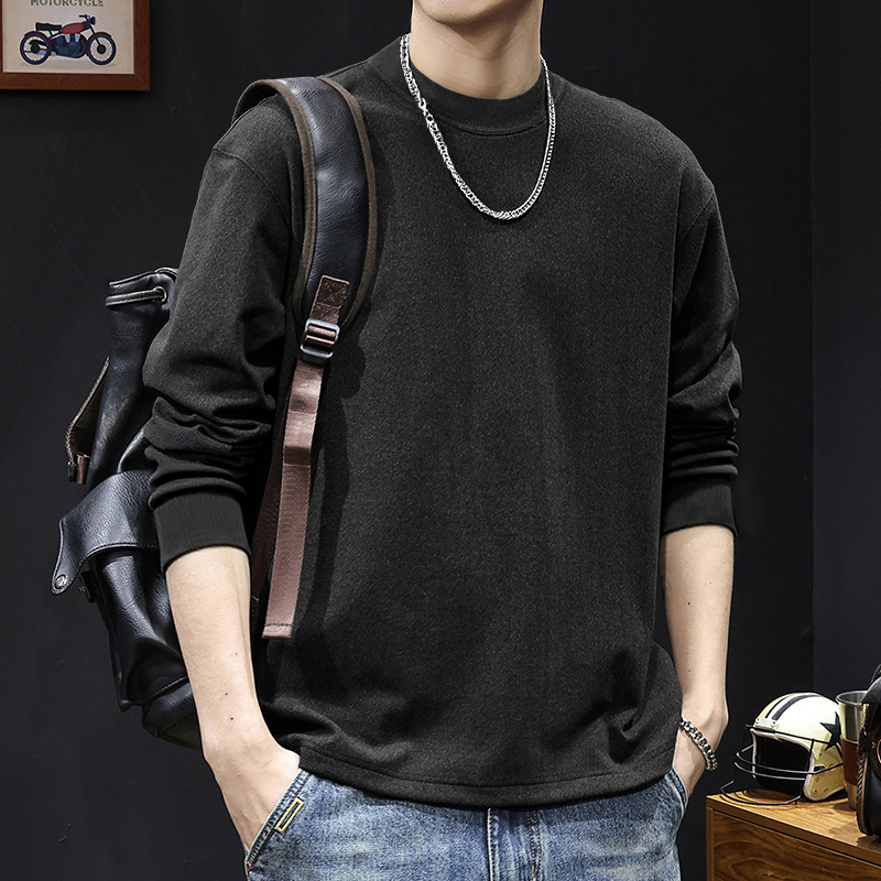 简木迹260克圆领双面德绒打底衫螺纹束口长袖T恤保暖加绒加厚男装 - 图0