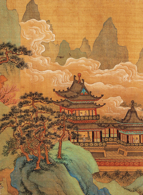 南宋赵伯驌苓岩绮阁图高清微喷艺术临摹画稿仿古山水国画装饰画