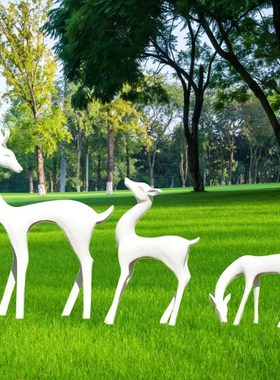 户外几何抽象玻璃钢鹿梅花鹿雕塑公园景小区草坪动物园林景观摆件