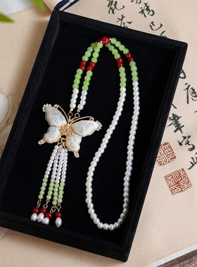 新中式非遗仿宋锦蝴蝶璎珞项链