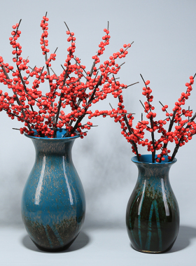 轻奢新中式创意彩色玻璃花瓶摆件客厅玄关装饰样板间美式干花插花