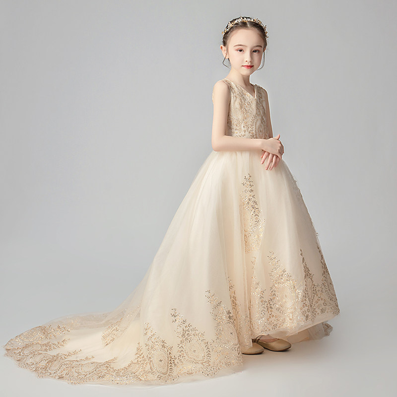 女童礼服公主裙拖尾儿童小主持人婚纱模特走秀演出服洋气花童秋冬,淘宝优惠券,粉丝福利购,淘宝优惠卷