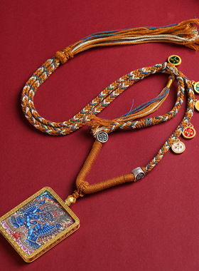 复古民族风藏风唐卡大黑天五爷财神项链手工编织配饰品毛衣链