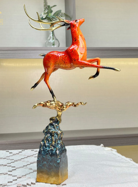 纯铜鹿摆件新中式鹿家居装饰品玄关客厅办公室招财开业乔迁礼品