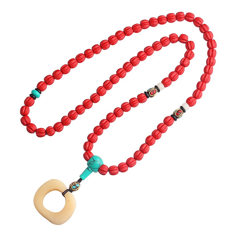 牛骨吊坠民族风挂件m项链配饰红色朱砂毛衣链长款棉麻百搭简约大 - 图2