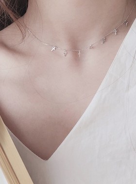 十字架项链简约p女款吊坠小众设计短款锁骨链