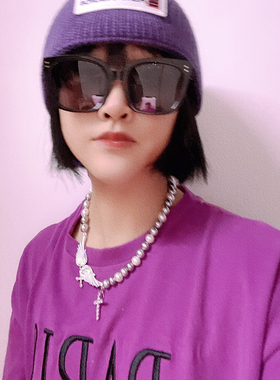 国潮珍珠十字架天使之翼翅膀项链小众设计不规则拼接男女锁骨颈链