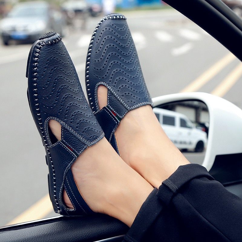 男士凉鞋2020新款真皮夏季男装凉皮鞋潮休闲透气开车鞋镂空豆豆鞋,淘宝优惠券,粉丝福利购,淘宝优惠卷