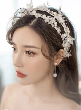 新娘头饰森系仙美发箍2021新款高级结婚超仙头纱白纱礼服白色发饰