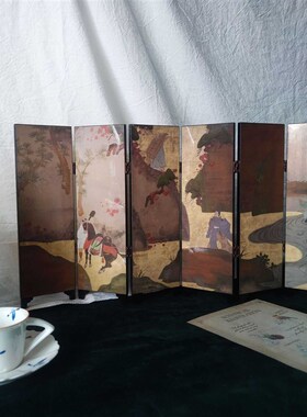 中古桌面小屏风摆件n家居礼品装饰特色日式工艺品纪念品漆器饰品