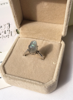 纯银天然灰月光貔貅戒指女招财转运拉长石可调节水晶指环闺蜜礼物