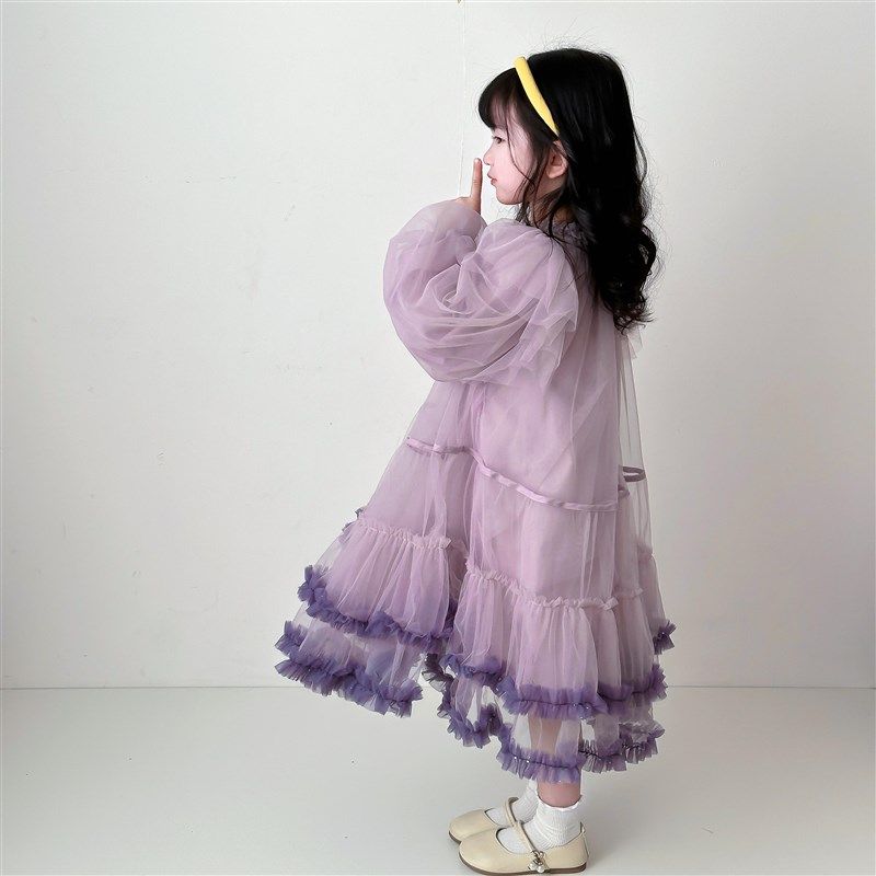 2025新款春装女童公主连衣裙纱裙紫色渐变色娃娃裙3-8岁女孩春季,淘宝优惠券,粉丝福利购,淘宝优惠卷