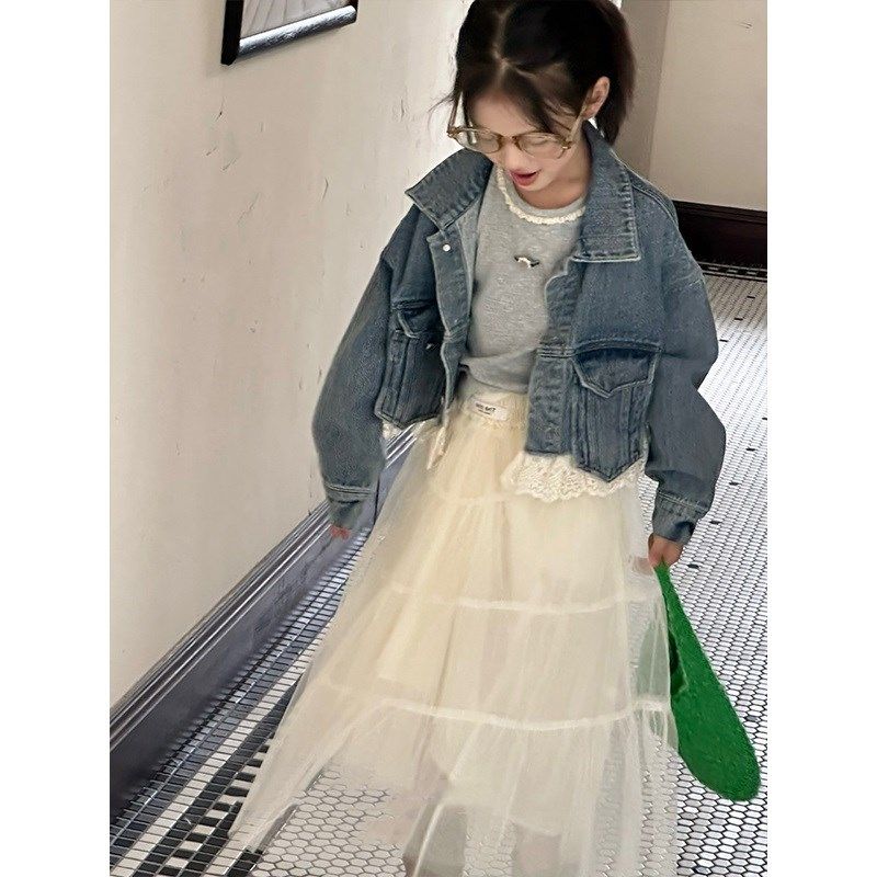 韩国童装女童短款牛仔外套25春秋儿童夹克外套蕾丝花边学生小个子,淘宝优惠券,粉丝福利购,淘宝优惠卷