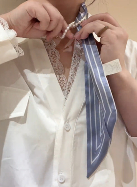 条纹小丝巾女气质白领春夏新款百搭装饰飘带绑发发带绑包装饰品