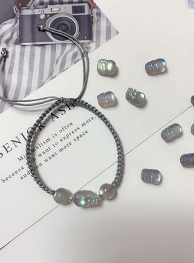 灰月光石貔貅手链女手工编织绳拉长石学生手串饰品生日礼物