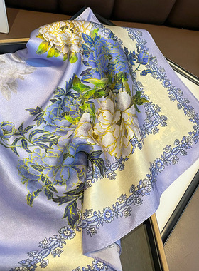 韩版田园风紫色春夏季70方巾真丝丝巾女防晒护颈领巾搭配衬衫绑包