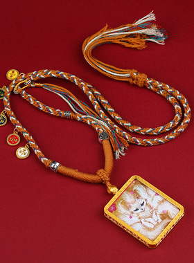 金色吊坠藏式绿度母九尾狐黄财神前世今生手绘唐卡嘎乌盒项链