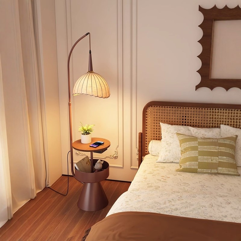 宅寂中古风落地灯客厅旁s茶几卧室床头柜带置物架一体钓鱼灯沙发 - 图3