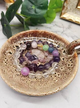 陶瓷简约手柄烛台杯蜡柱状水晶花草收纳盘熏香盘复古摆件装饰