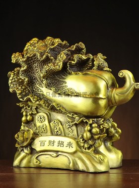 全黄铜白菜发财大摆件家用家居客厅博古架壁柜玄关招财装饰品聚财