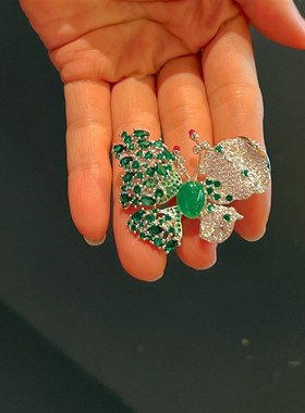 个性复古新款时尚轻奢小众满钻锆石天然绿玉髓戒指网红女潮新品