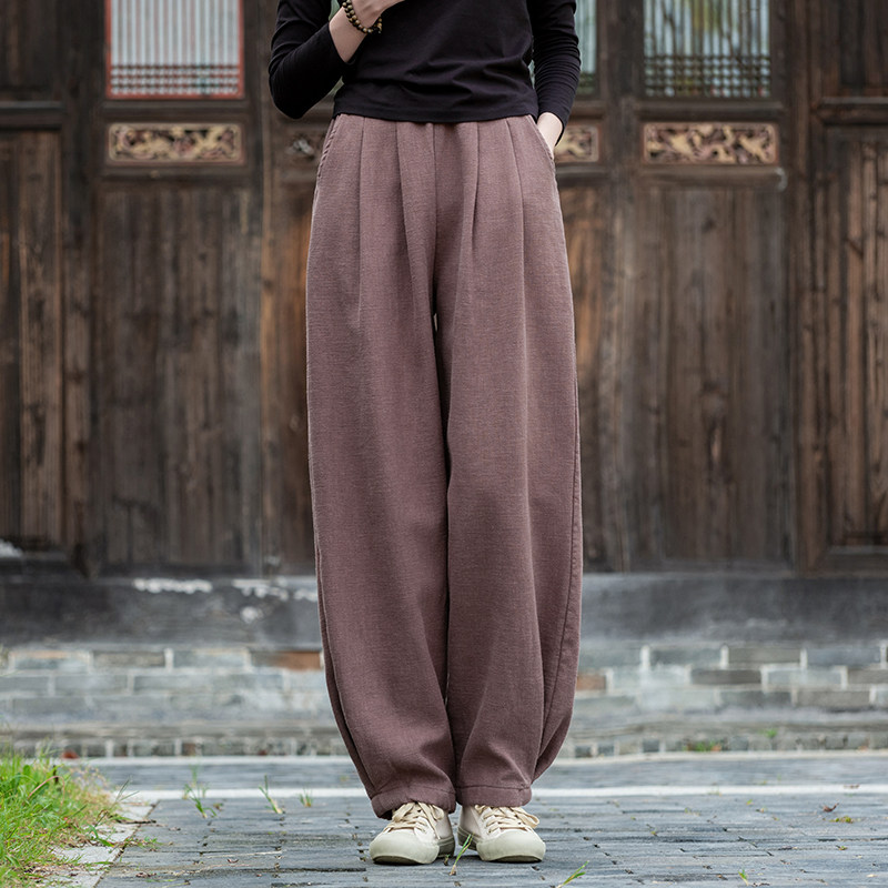 棉麻裤子2023新款秋冬加厚休闲裤宽松显瘦加绒长裤禅服太极灯笼裤,淘宝优惠券,粉丝福利购,淘宝优惠卷