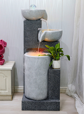 欧式流水喷泉家居客厅室内加湿器电视柜旁落地摆件店铺前台装饰品