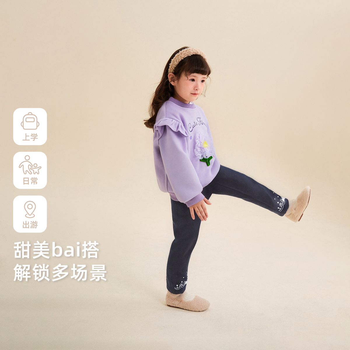 【2025秋冬新品】儿童打底裤女童加绒休闲长裤冬装灰色裤子女宝宝 - 图3